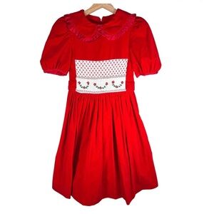 Red Velvet Dress with Embroidered Detail